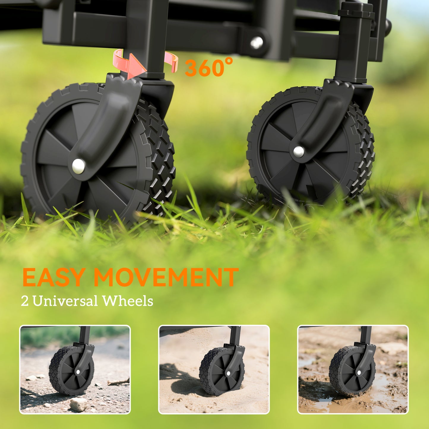 Outsunny 62L Festival Trolley On Wheels 120kg Capacity Beach Folding Cart With Adjustable Handle And Carrying Bag Grey