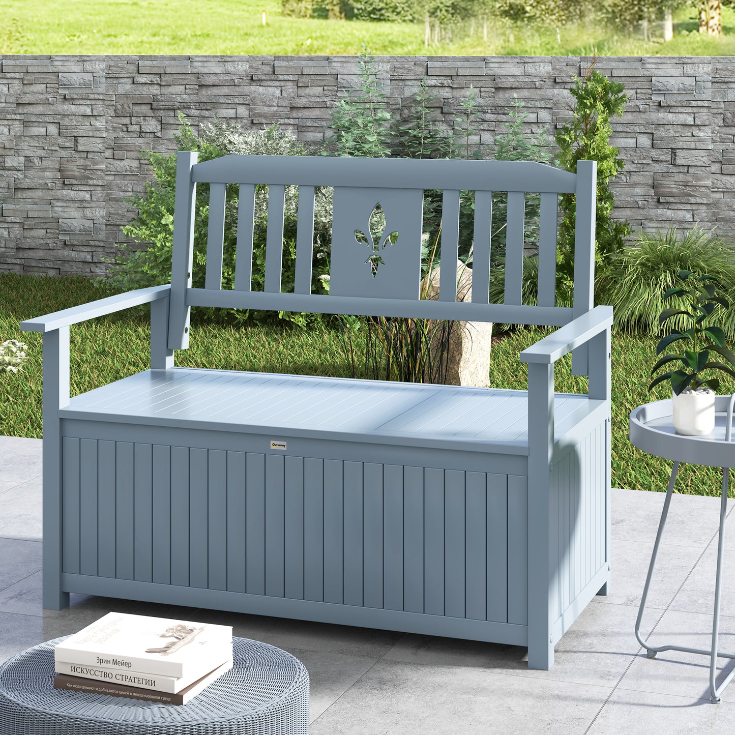 Outsunny Two Seater Wooden Storage Garden Bench With Hidden Underseat Storage Grey