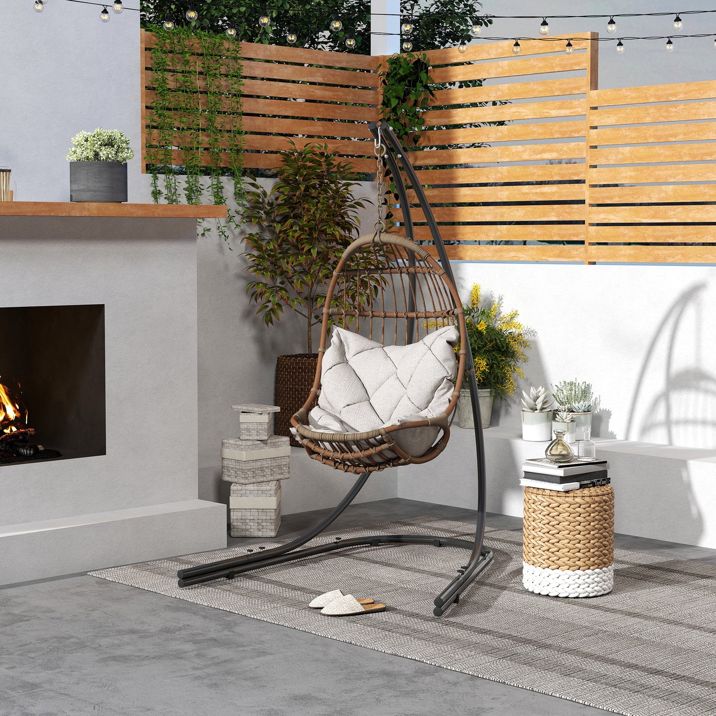 Outsunny Hammock Chair Stand Heavy Duty Metal Frame With Extra Large Base For Indoor Outdoor Use 150 Kg Capacity Black