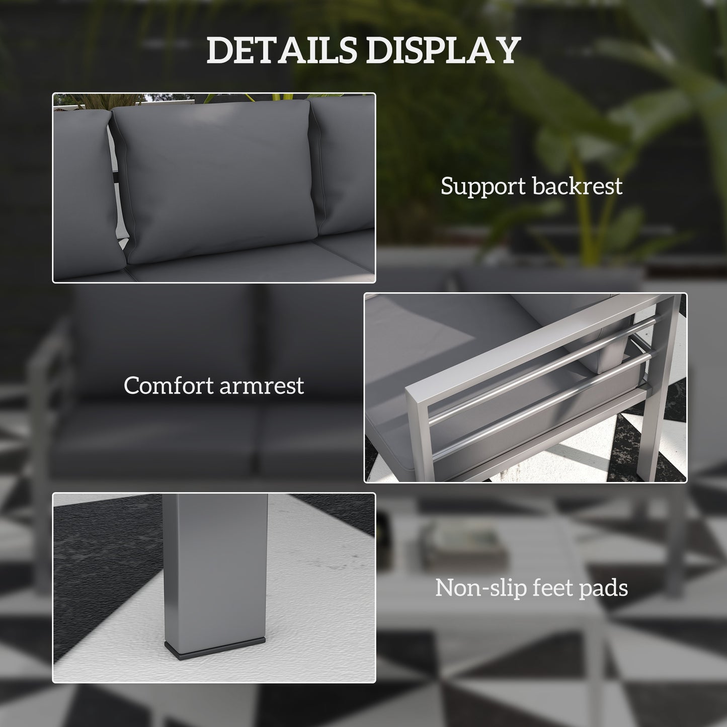 Outsunny Aluminium Three-Seater Garden Bench With Cushions In Grey For Durable Outdoor Seating And Relaxation
