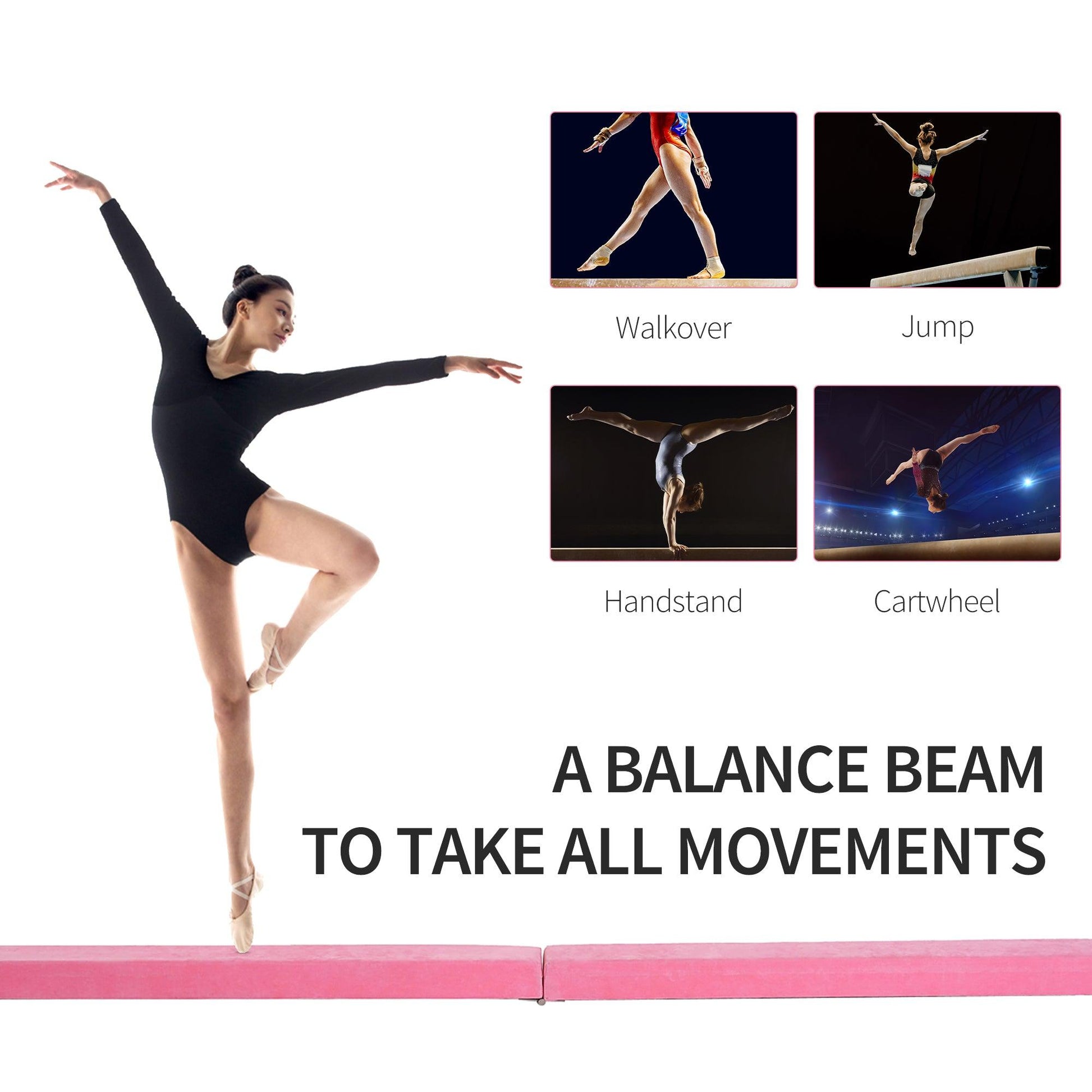 HOMCOM Balance Beam Trainer Fold Performance Gymnastics Suede Pink Home - ALL4U RETAILER LTD