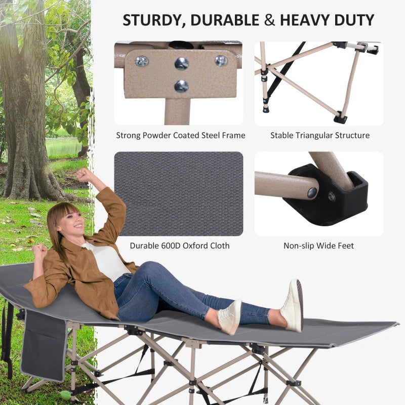 Outsunny Single Steel Frame Portable Camping Cot with Carry Bag - Grey, Lightweight Foldable Bed for Outdoor Adventures - ALL4U RETAILER LTD