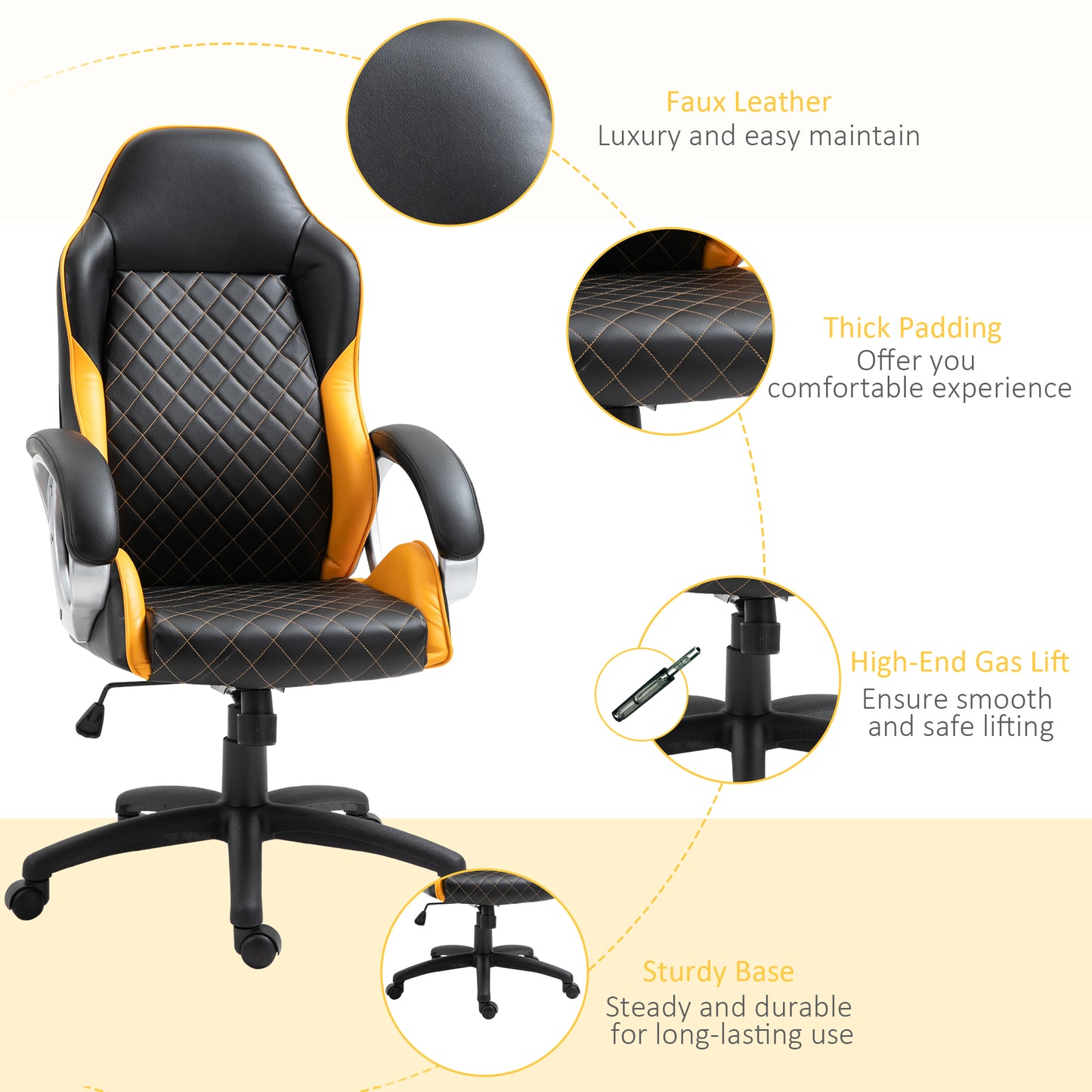 HOMCOM Ergonomic High-Back Rocking Desk Chair in Black and Orange Faux Leather - ALL4U RETAILER LTD