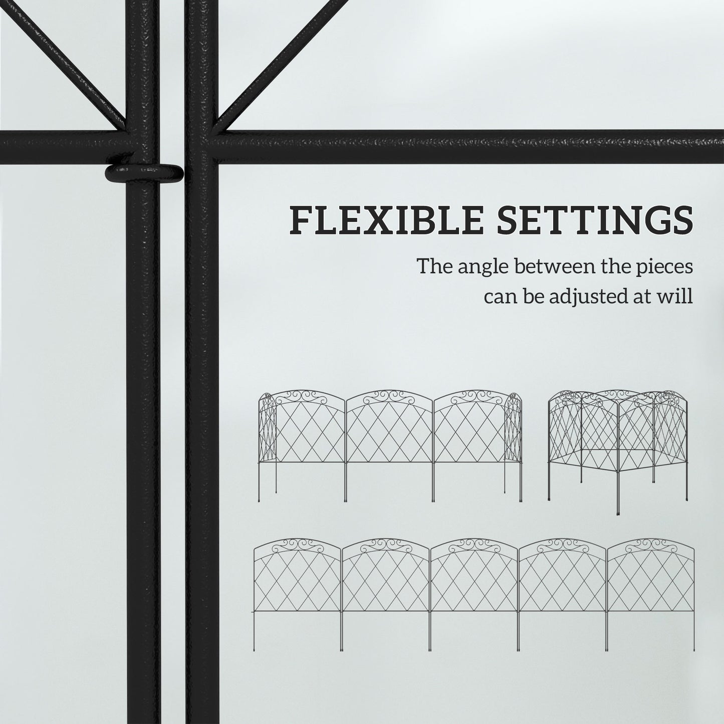 Outsunny 3M Decorative Metal Garden Fence With Diamond And Swirl Pattern Flexible Panels Powder Coated Outdoor Border