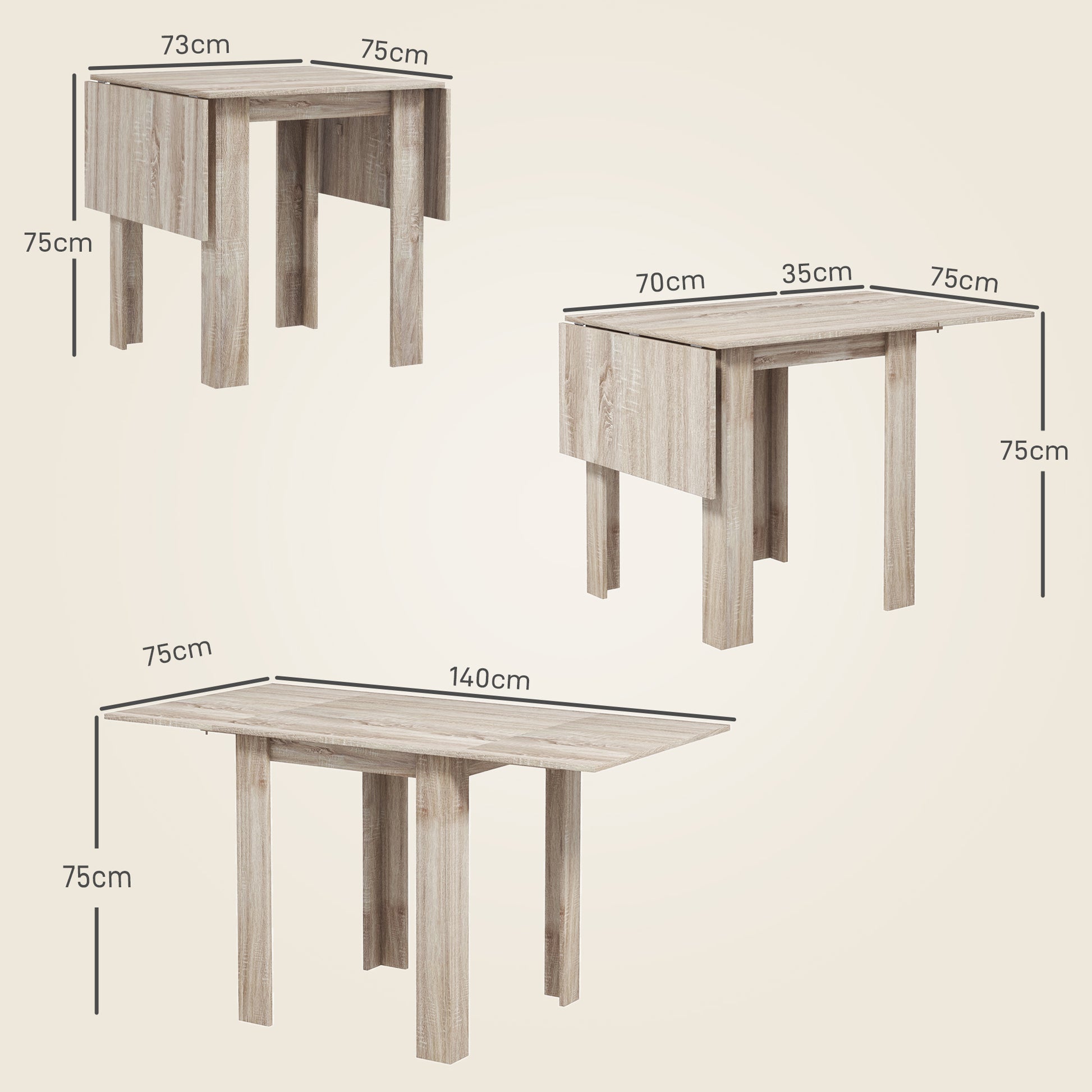 HOMCOM Compact Oak Drop Leaf Dining Table for Small Spaces - Foldable and Extendable for 2-4 People - ALL4U RETAILER LTD