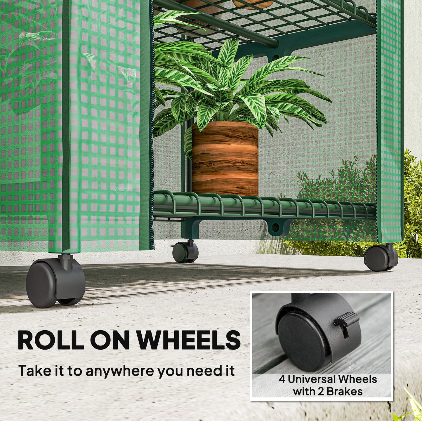 Outsunny 4 Tier Portable Greenhouse With Lockable Wheels Metal Frame PE Cover Green
