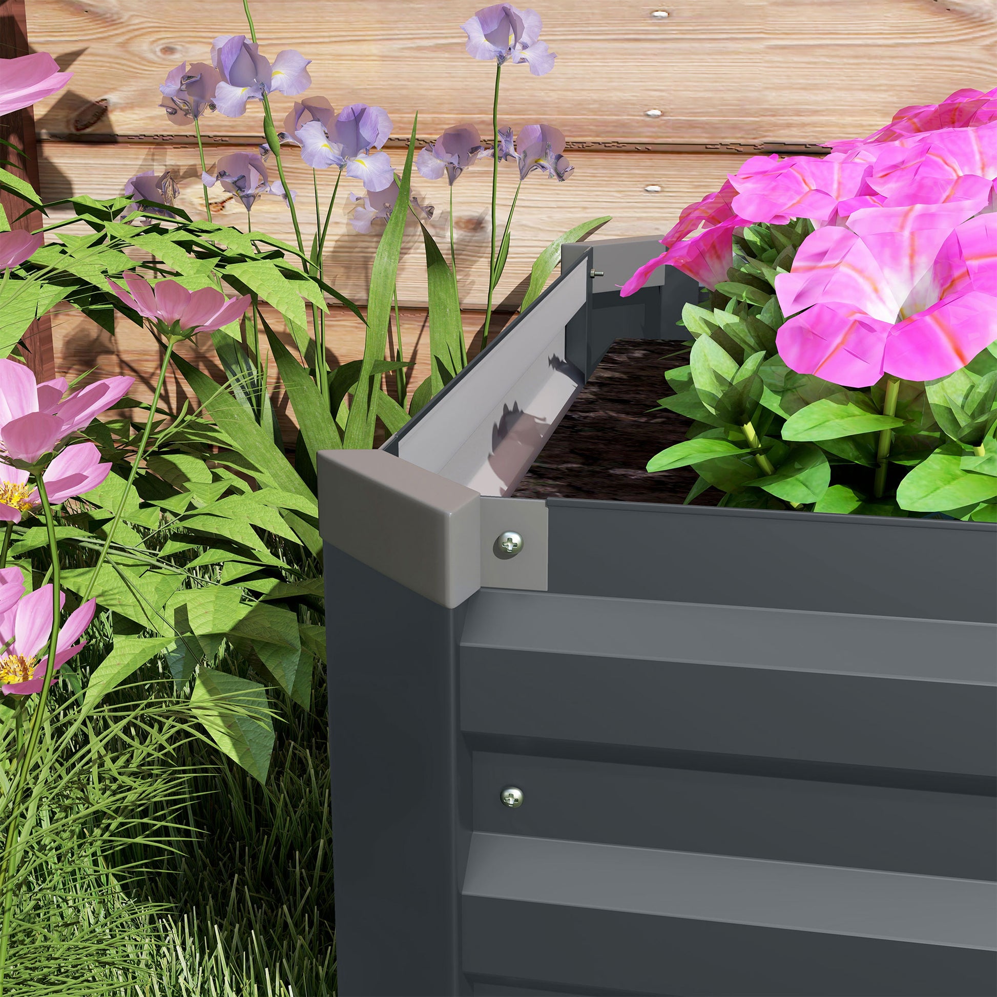 Outsunny Outdoor Galvanised Steel Rectangular Raised Garden Bed for Flowers, Herbs, and Vegetables - 240 x 60cm, Grey - ALL4U RETAILER LTD