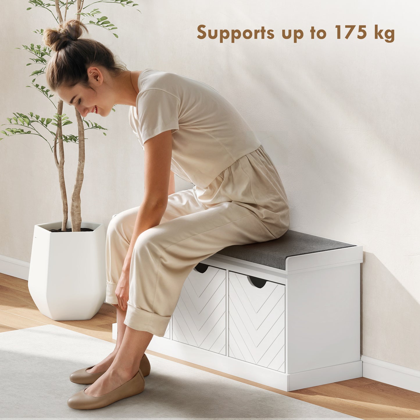 HOMCOM 3-Drawer Padded Shoe Bench With Breathable Washable Linen-Look Cover White