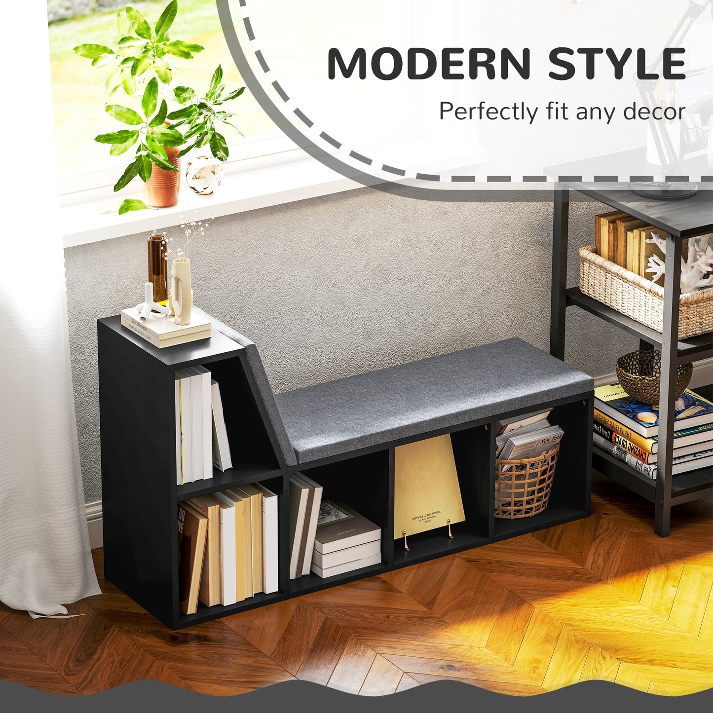 HOMCOM 2 Tier Modern Bookcase With Removable Cushions Storage Shelf For Living Room