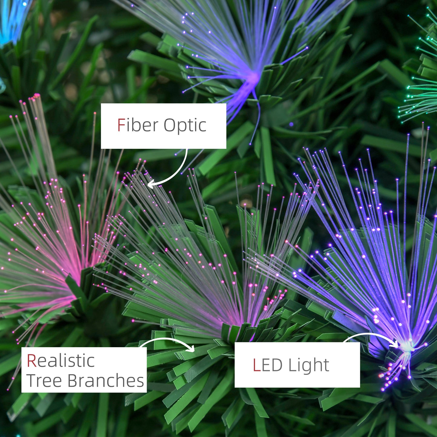 HOMCOM 6ft Colorful LED Pre-Lit Fiber Optic Christmas Tree with Flash Mode - Festive Green Holiday Decor - ALL4U RETAILER LTD