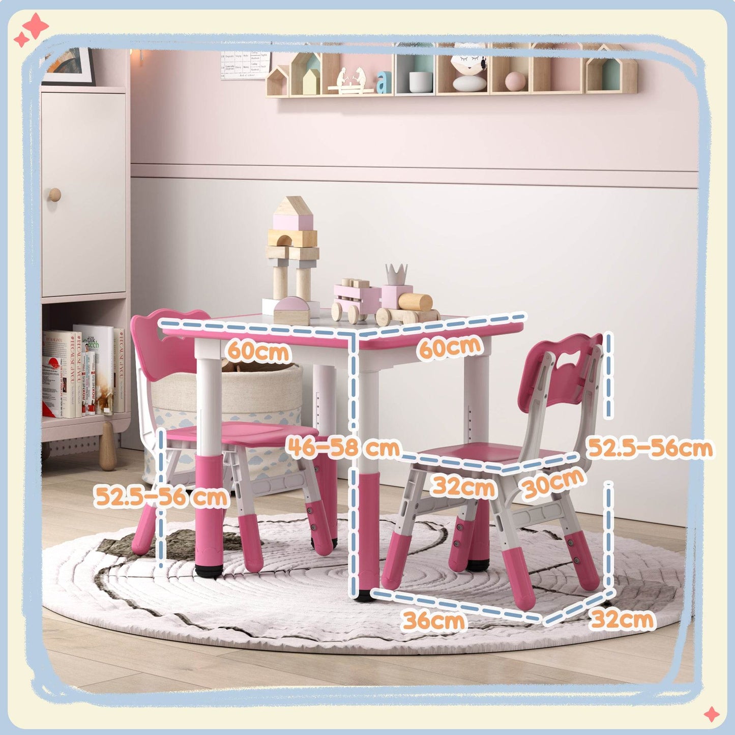 AIYAPLAY Adjustable Pink Toddler Table and Chair Set - 3 Pieces for Playroom and Bedroom - ALL4U RETAILER LTD
