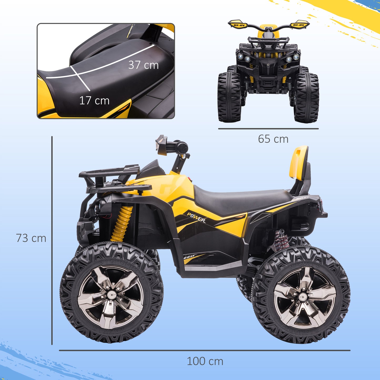 AIYAPLAY Electric 12V Yellow ATV Quad Bike for Kids with LED Lights, Music, and Backrest - ALL4U RETAILER LTD