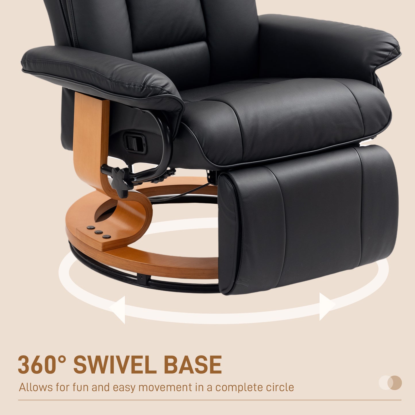 HOMCOM Faux Leather Swivel Recliner Chair Black With 135 Degree Backrest And Footrest For Full Body Relaxation