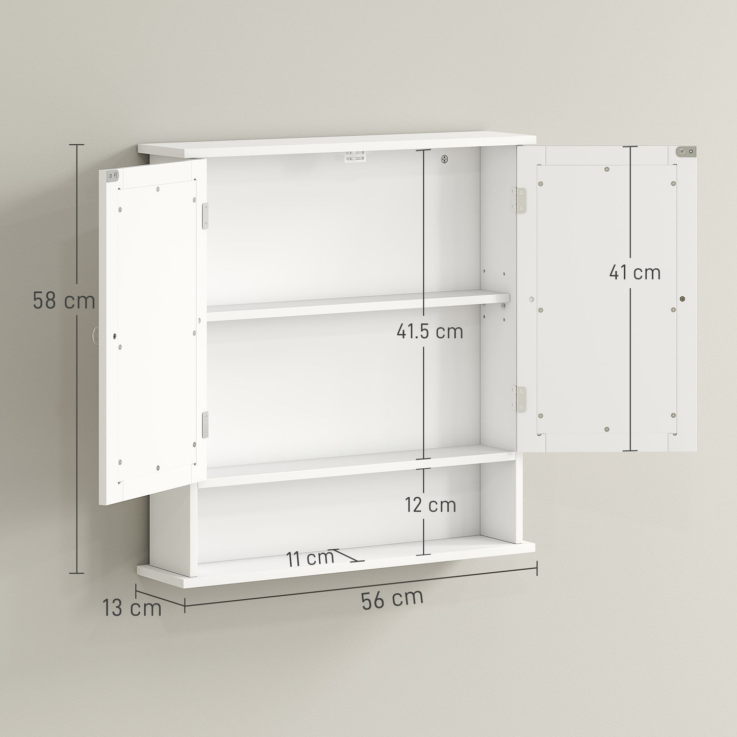 Kleankin White Bathroom Wall Mounted Storage Cabinet With Two Front Mirrors And Adjustable Shelf