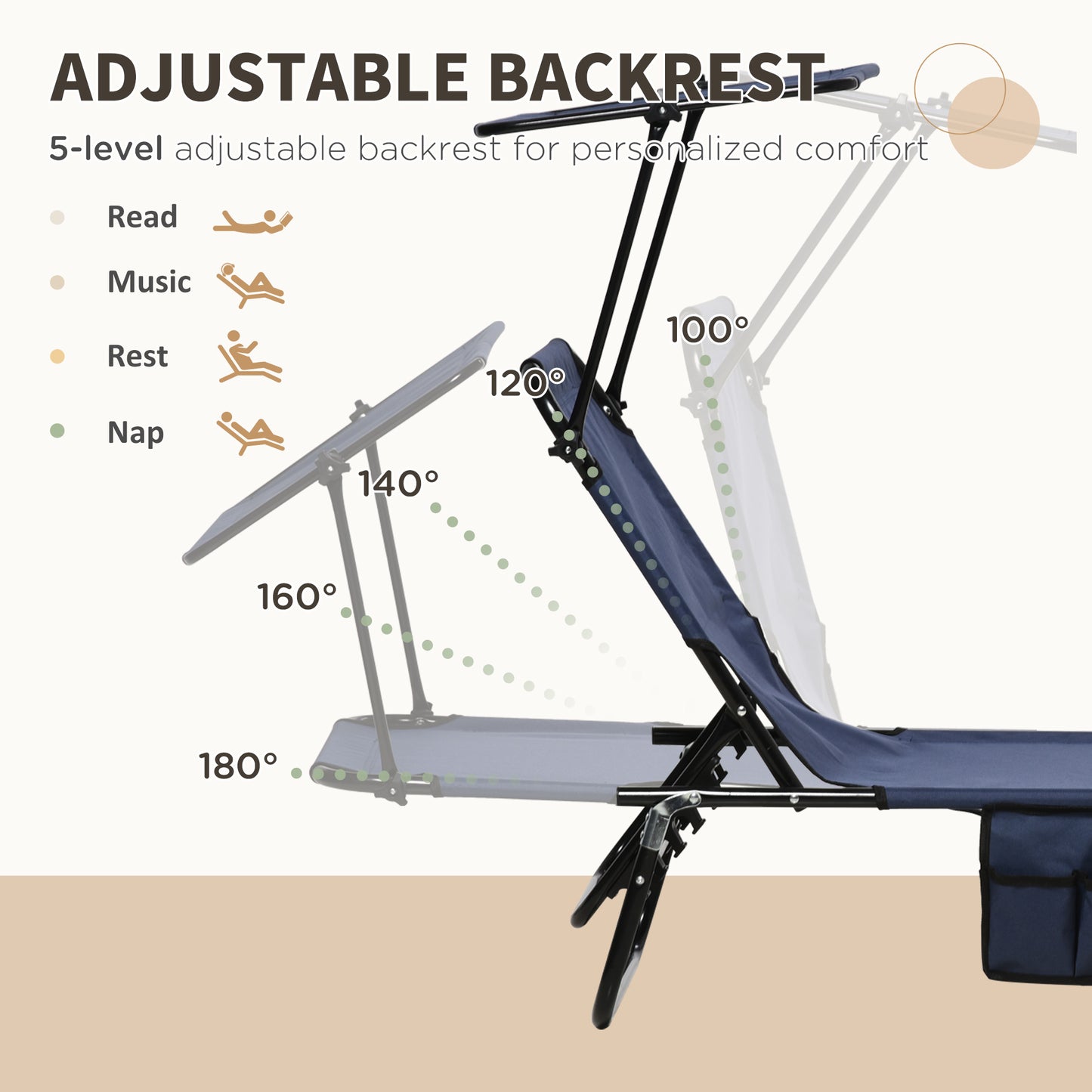 Outsunny Set Of Two Folding Sun Loungers With Adjustable Backs And Sun Canopies In Dark Blue