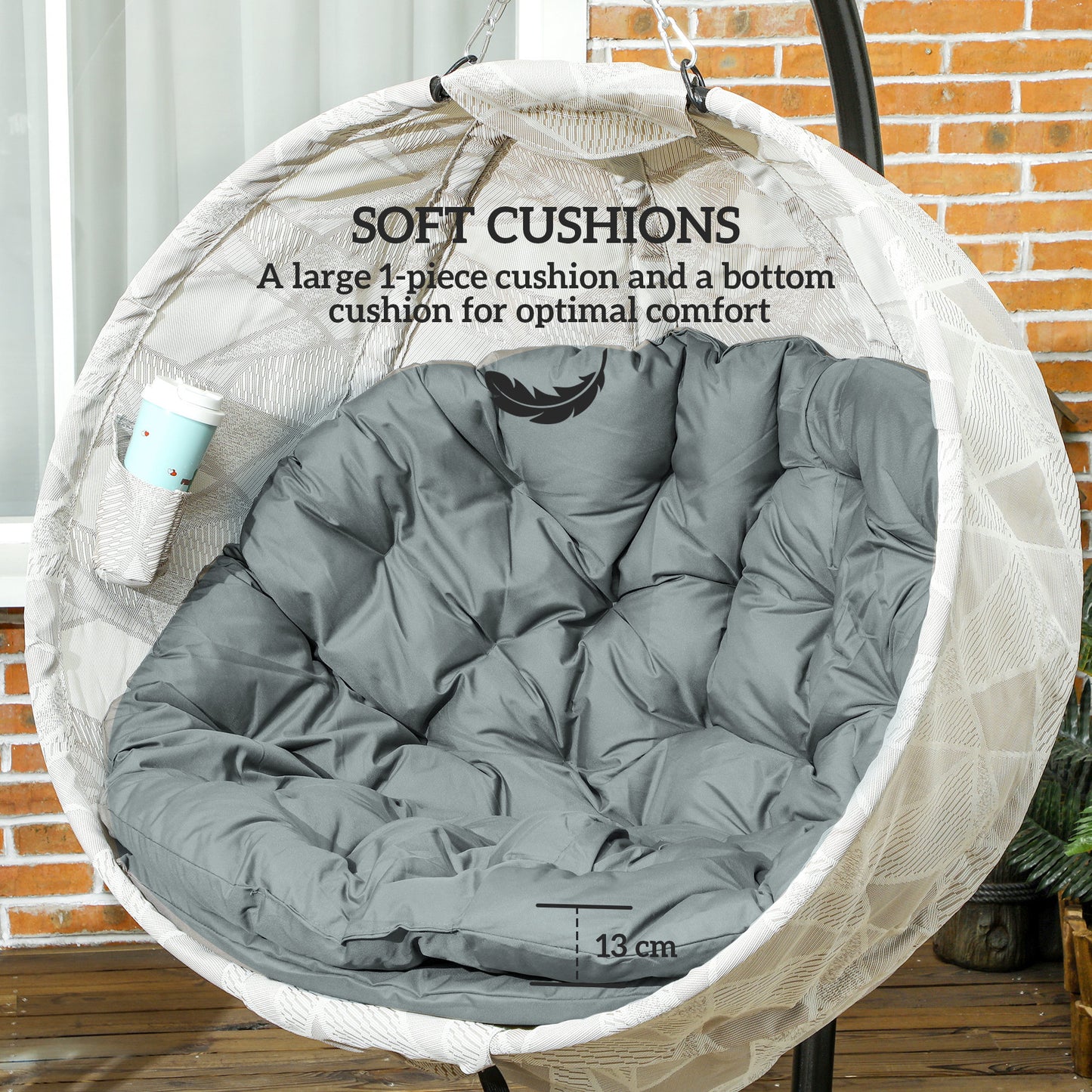 Outsunny Hanging Egg Chair With Stand Folding Basket Thickened Cushion Cup Holder For Patio Balcony Outdoor Grey