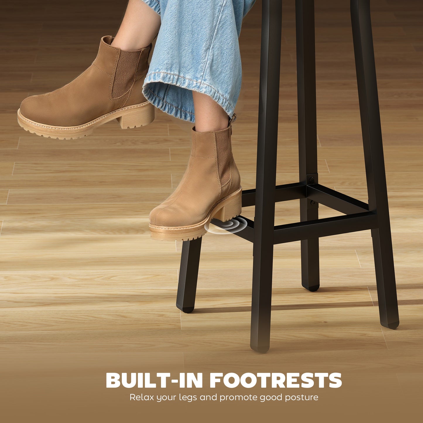 HOMCOM Breakfast Bar Stools Set of 2 with Footrest Industrial Round Rustic Brown 32 x 32 x 65 cm