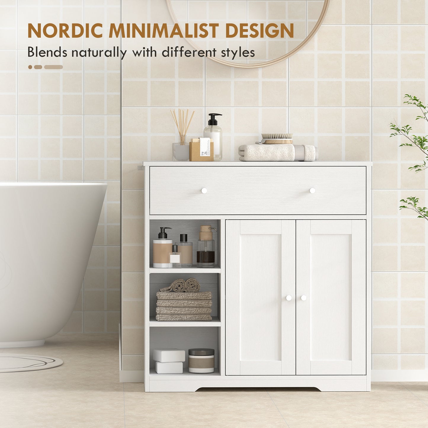Homcom Freestanding White Bathroom Floor Cabinet With Drawer