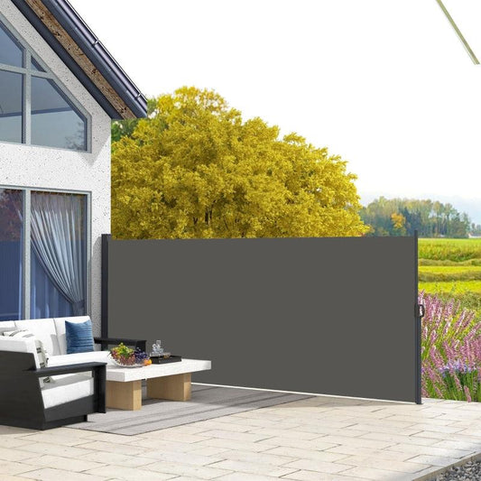 Outsunny Retractable Side Awning - Outdoor Privacy Screen for Garden, Hot Tub, Balcony, Terrace, Pool - 400 x 180cm - Dark Grey - ALL4U RETAILER LTD