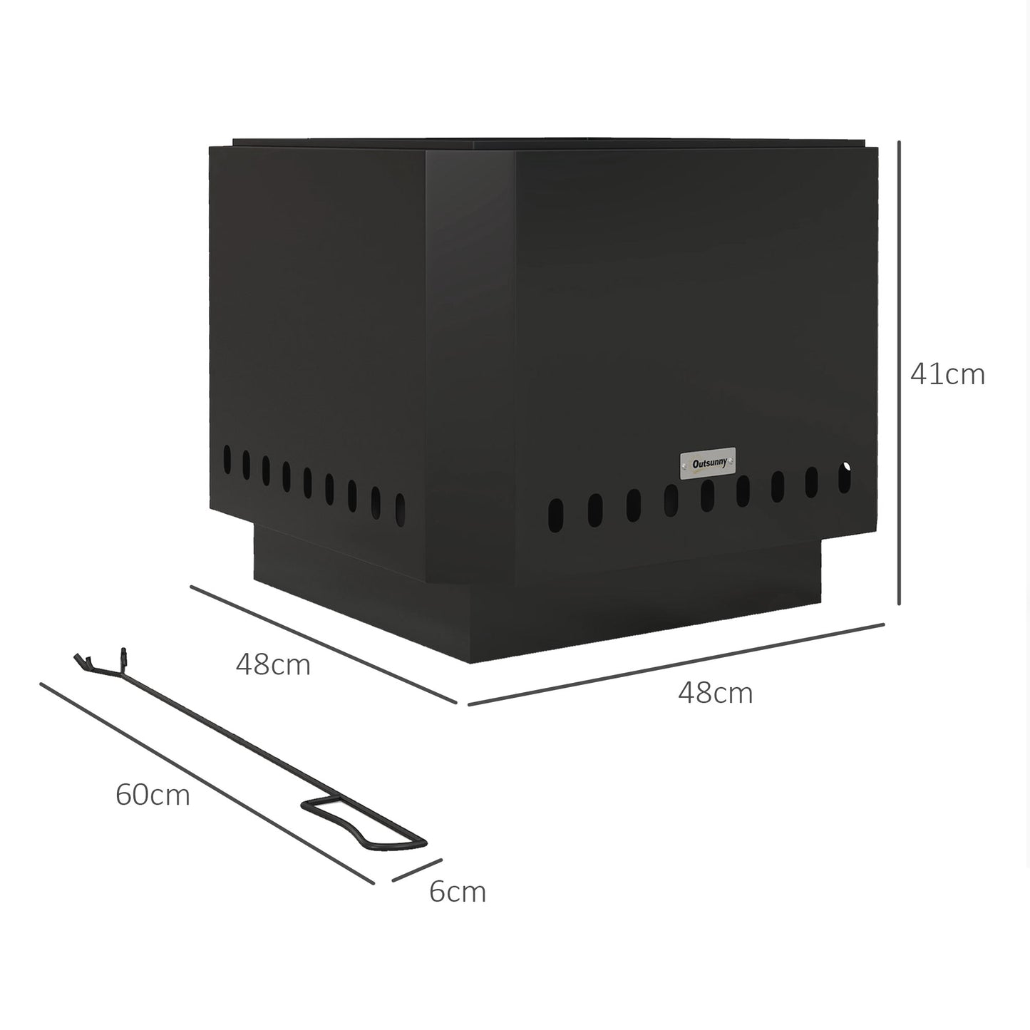 Outsunny Smokeless Fire Pit 48 Cm Portable Wood Burning Fire Pit Square Metal Bonfire Stove With Poker Black