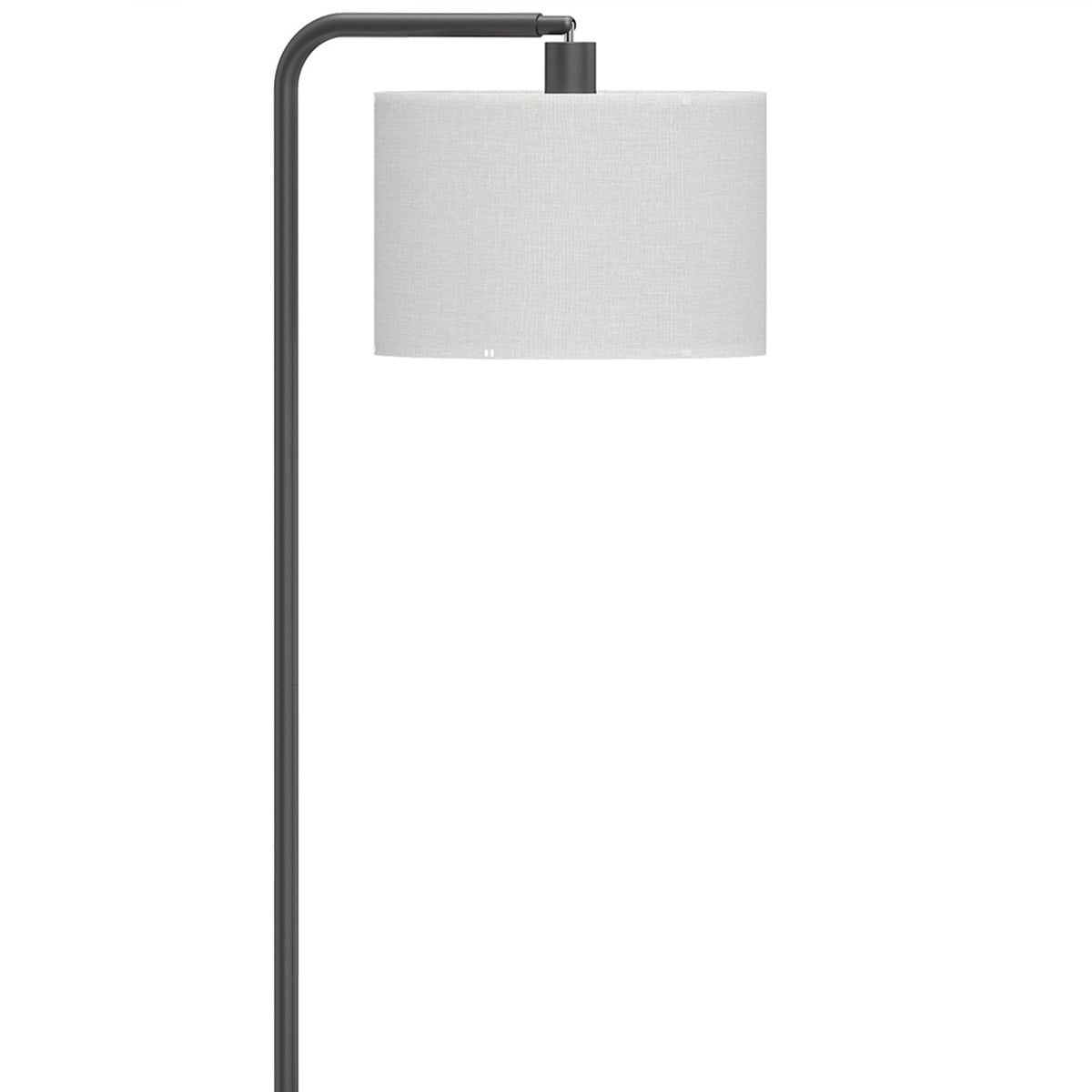 Black metal floor lamp frame with fabric shade, adjustable top