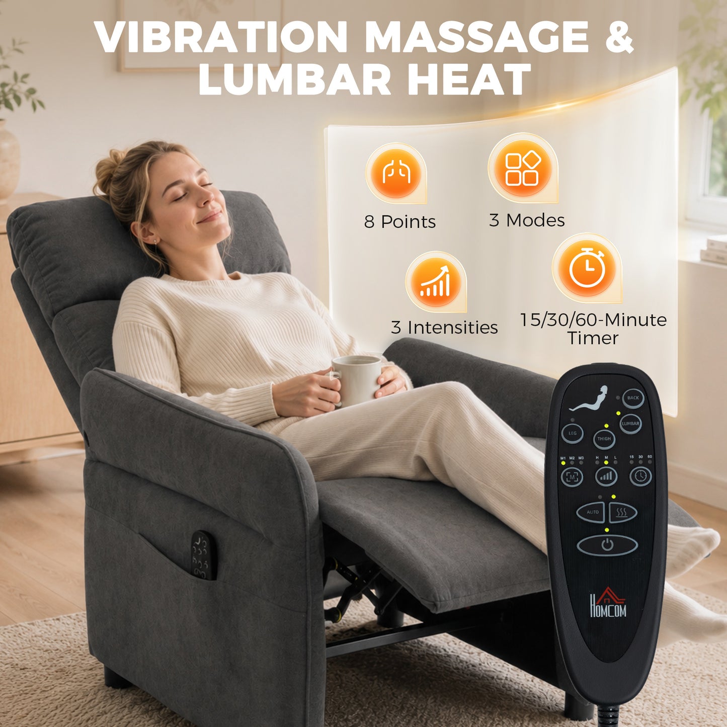 Homcom Push Back Recliner With Massage And Lower Back Heat