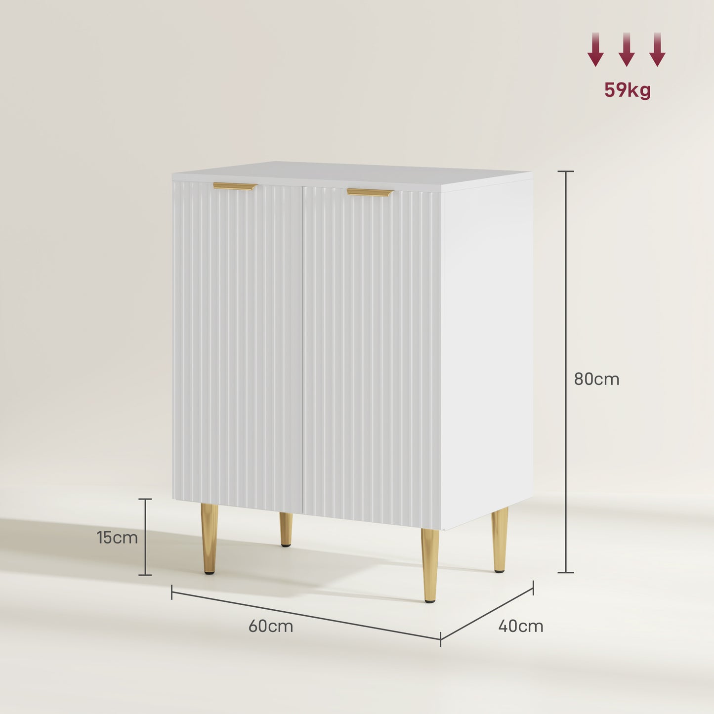 HOMCOM Adjustable Shelf Sideboard White Storage Cabinet With Three Position Dividing Shelf