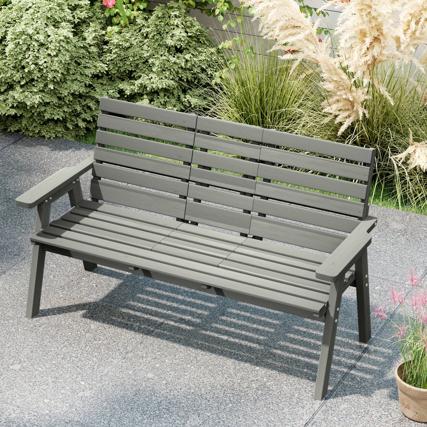 Outsunny Fir Wood Convertible Garden Bench 2 To 3 Seater With Middle Table For Outdoor Patio Grey