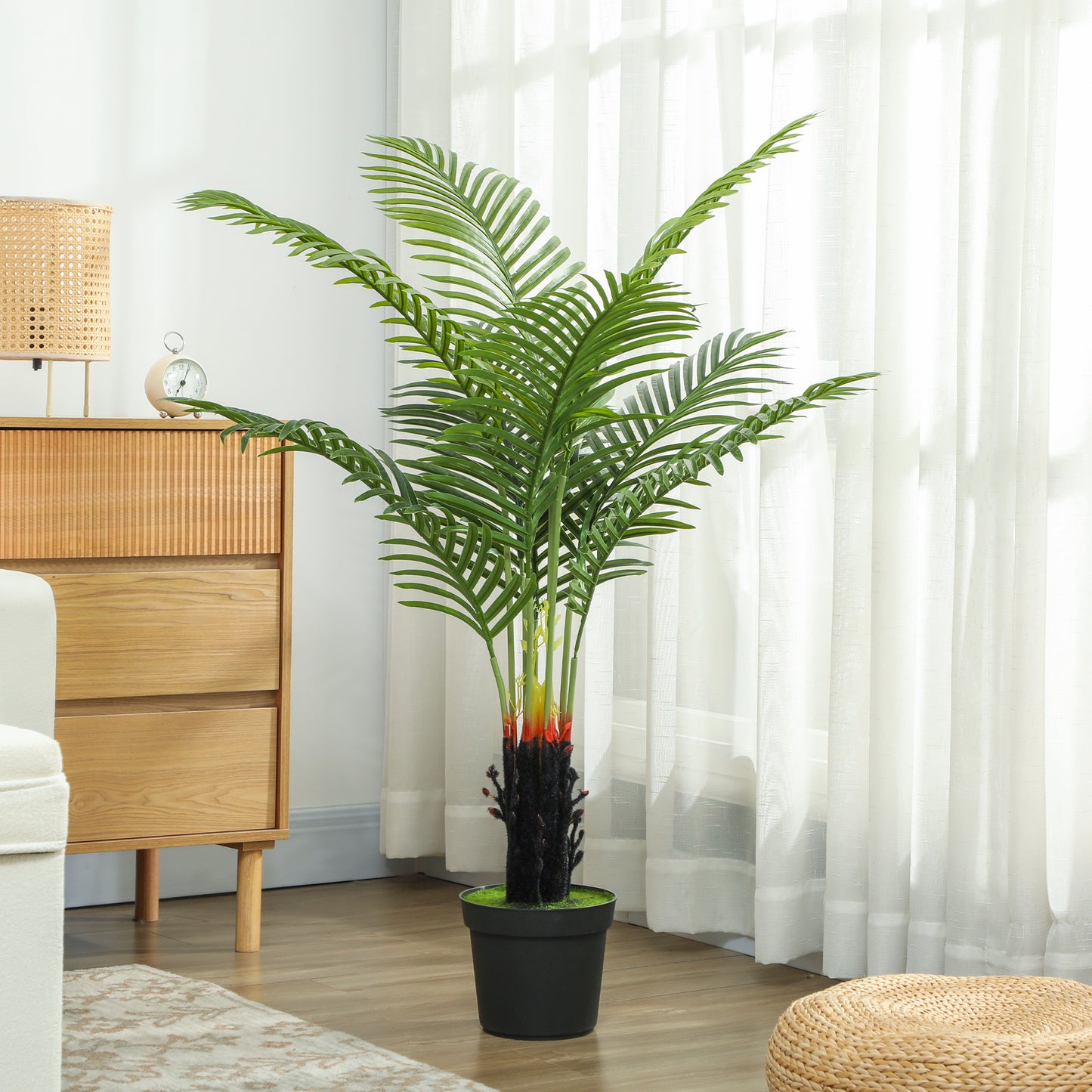 HOMCOM 120cm Artificial Areca Palm Tree With 9 PE Leaves Plastic Pot Flocked Soil Decorative Plant Home Office Green