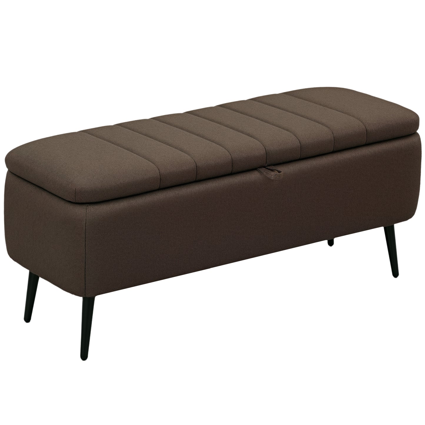 HOMCOM Linen Look Storage Ottoman 92 By 31 Cm Dark Brown With Padded Lid For Living Room And Bedroom