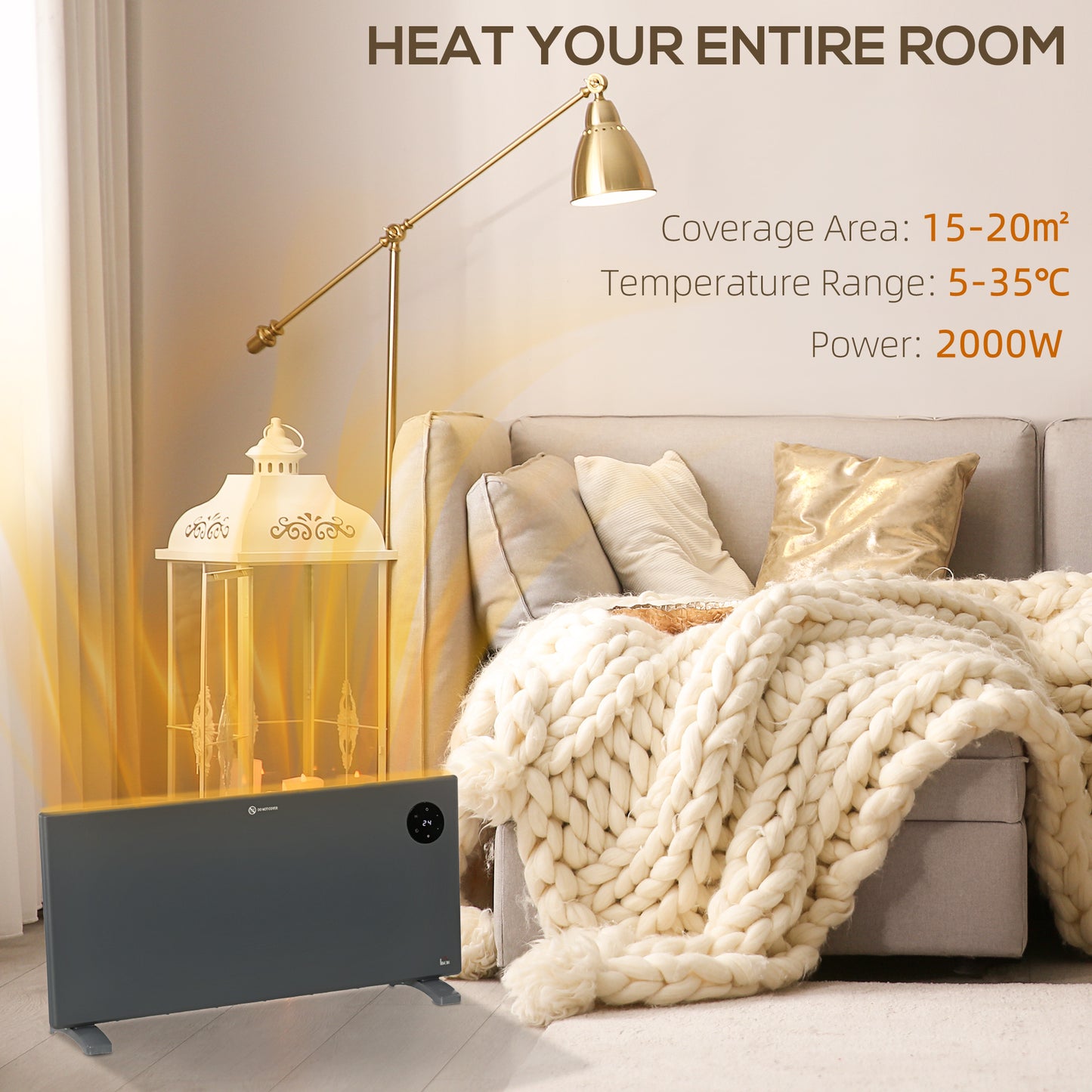 HOMCOM 2000W Electric Convector Heater Freestanding Or Wall Mounted Space Heater With Adjustable Thermostat And Timer