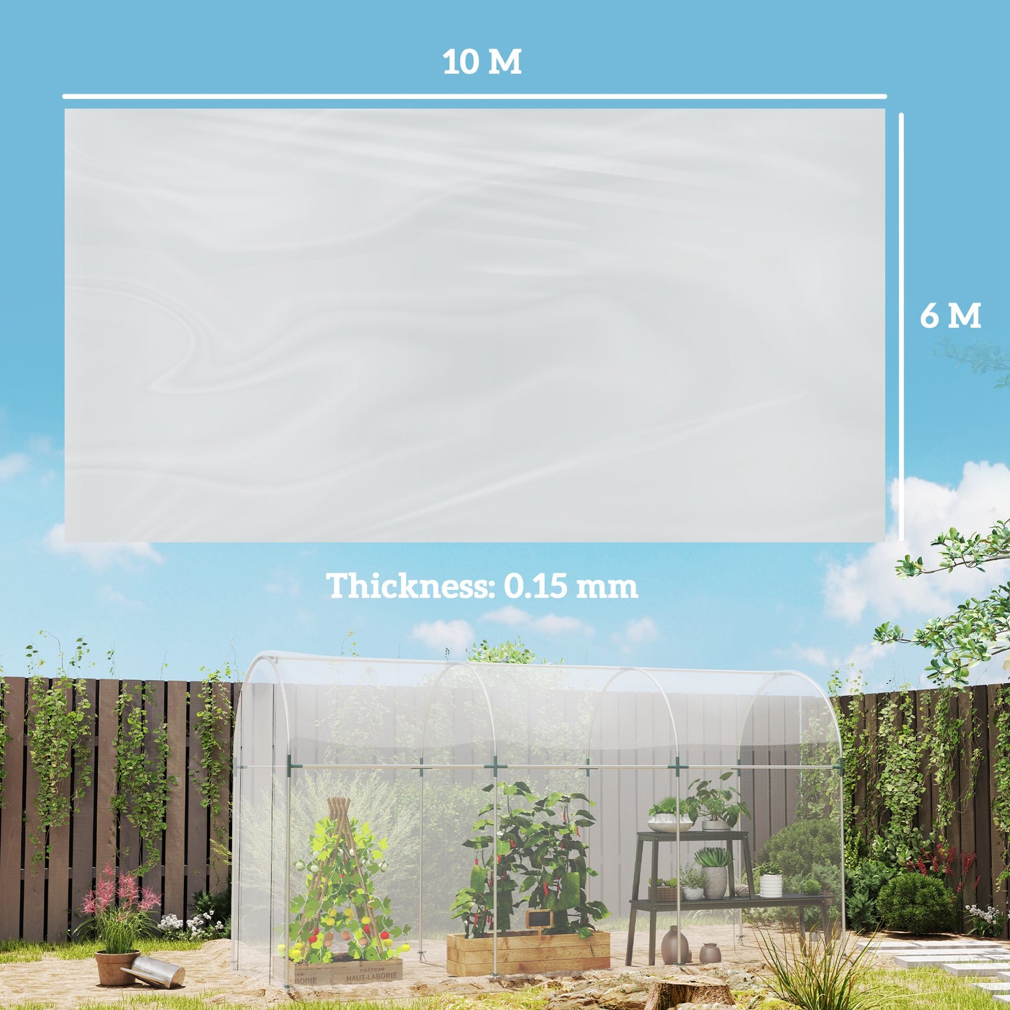 Outsunny 6x10m Heavy Duty Polypropylene Greenhouse Cover Replacement UV Resistant Waterproof Clear Polytunnel Cover