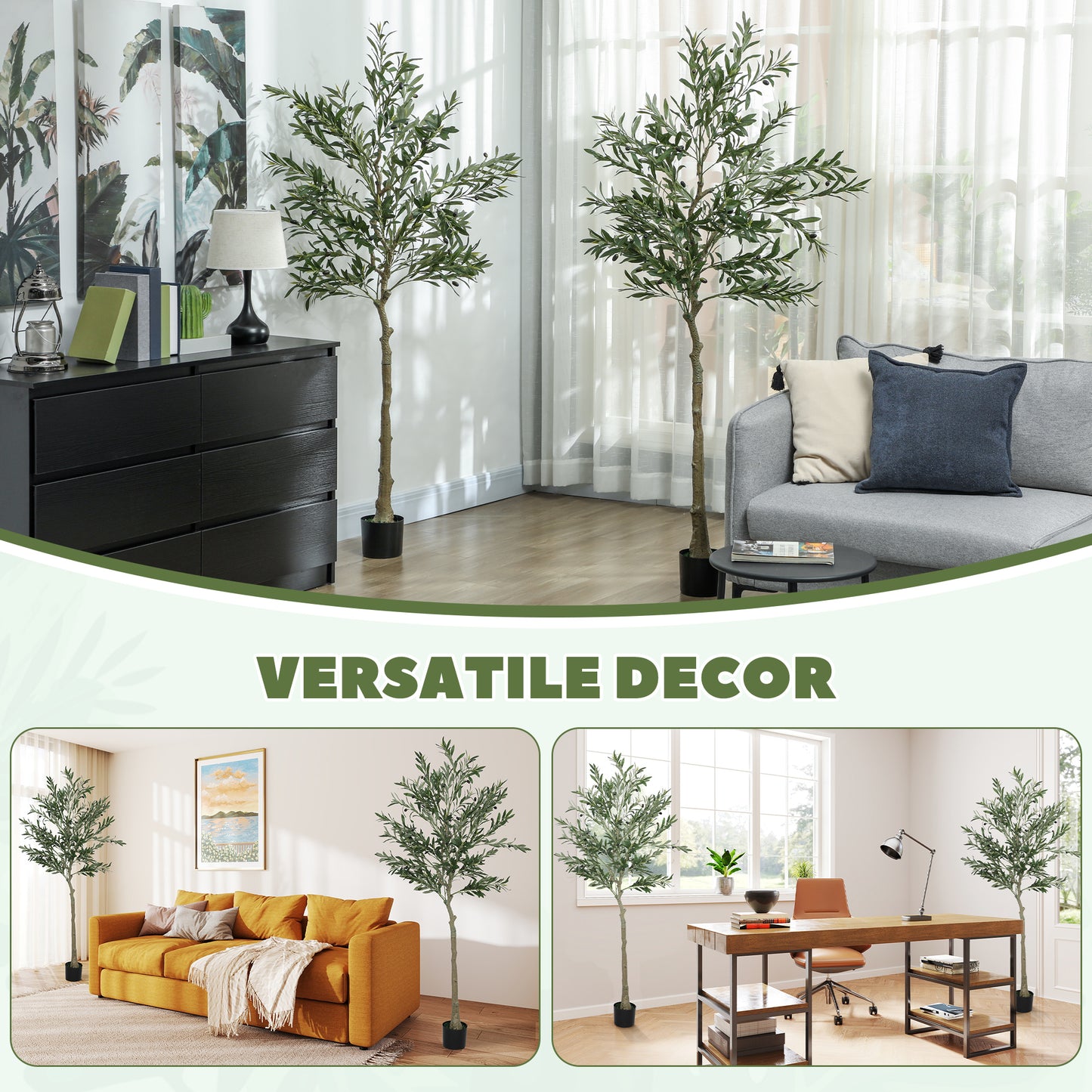 HOMCOM Set Of Two Silk Leaf Artificial Olive Trees With Cement Pots For Realistic Home Decor