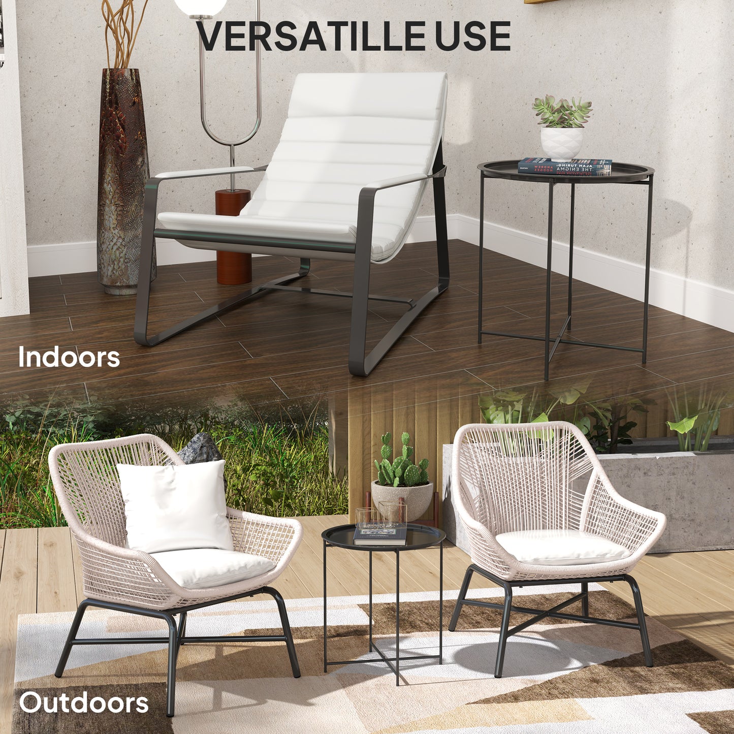 Outsunny Steel Removable Tray Top Garden Table With Folding Legs Black Outdoor Coffee Table For Patio Balcony