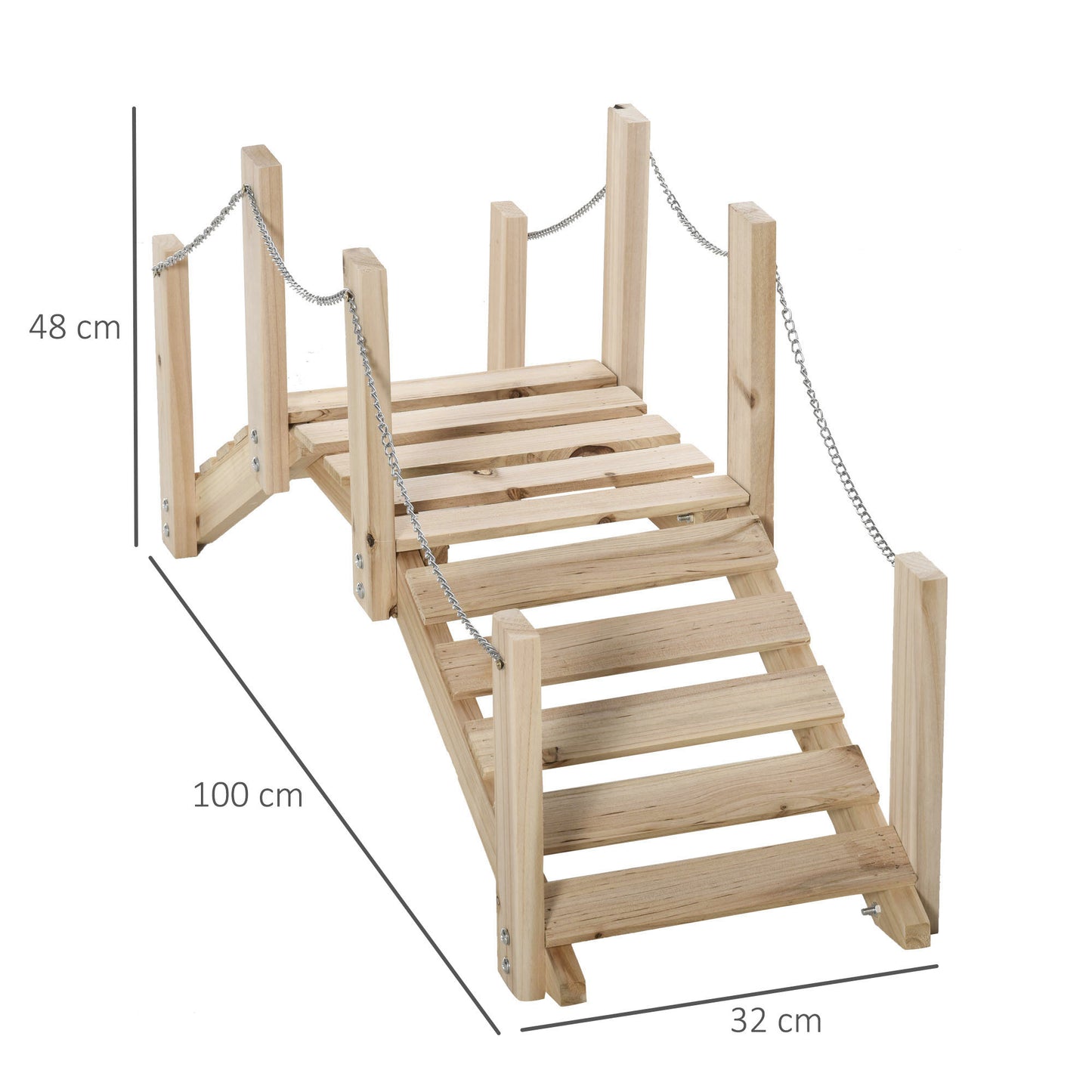 Outsunny Small Fir Wooden Garden Bridge With Arch Walkway And Metal Chain Railings For Landscape Creek Pond