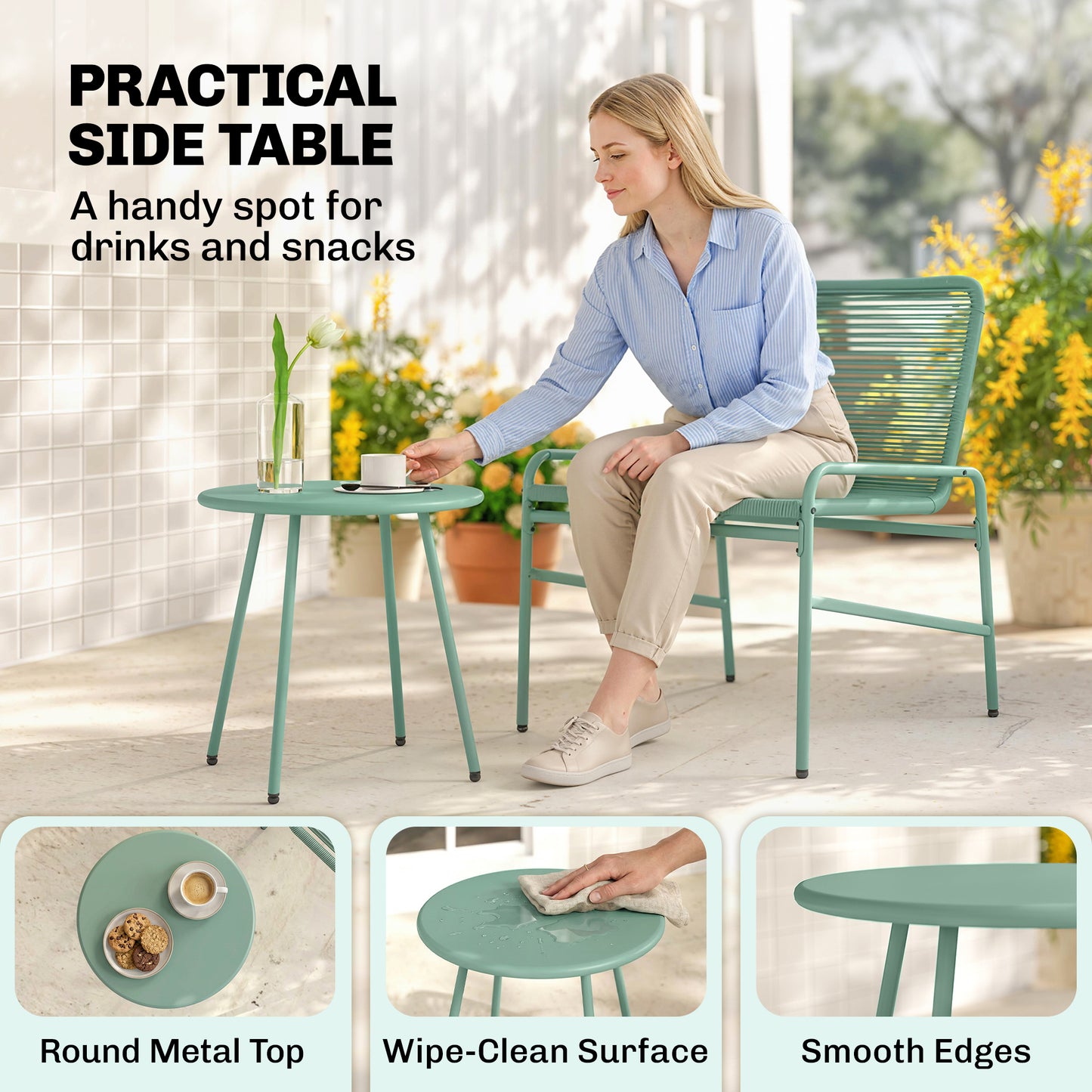 Outsunny 3 Piece Rattan Bistro Set With 2 Chairs And Round Coffee Table For Patio Balcony Green Outdoor Garden Furniture