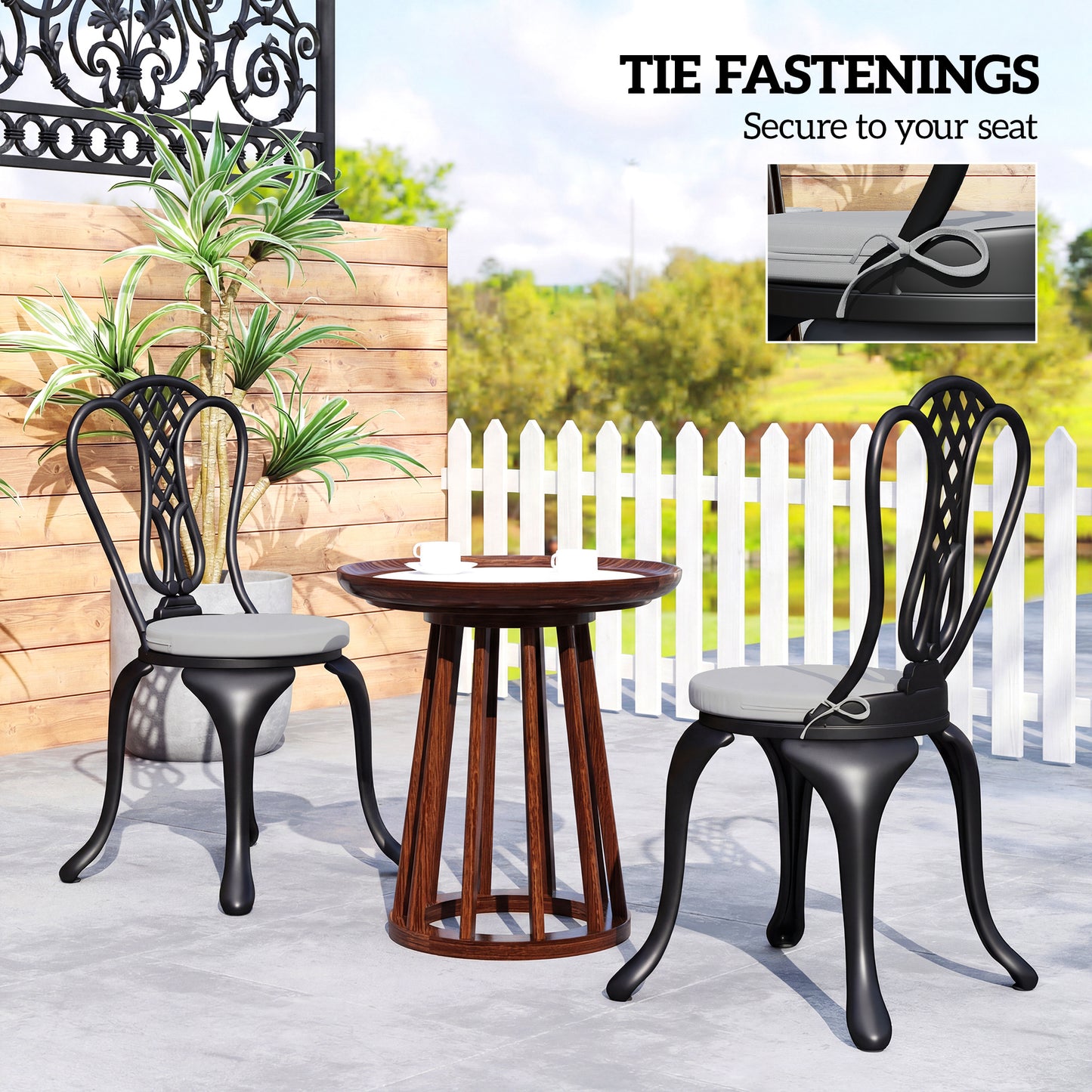 Outsunny Outdoor Bistro Chair Cushions Set Of 4 With Removable Covers 41x41x5 Cm Round Cushions Ties Light Grey