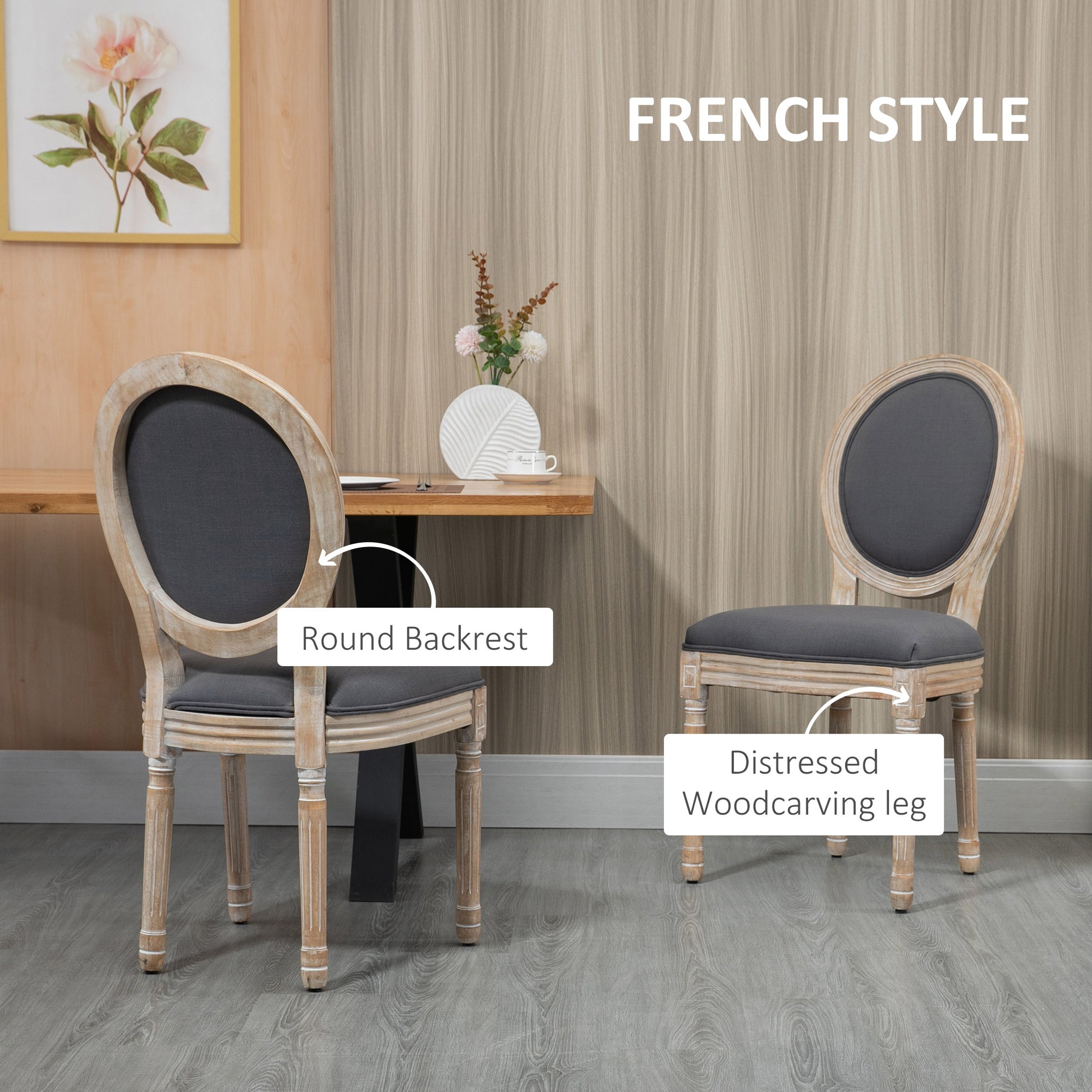 HOMCOM Elegant Grey French-Style Dining Chairs Set of 2 with Armless Design and Linen-Touch Upholstery - ALL4U RETAILER LTD