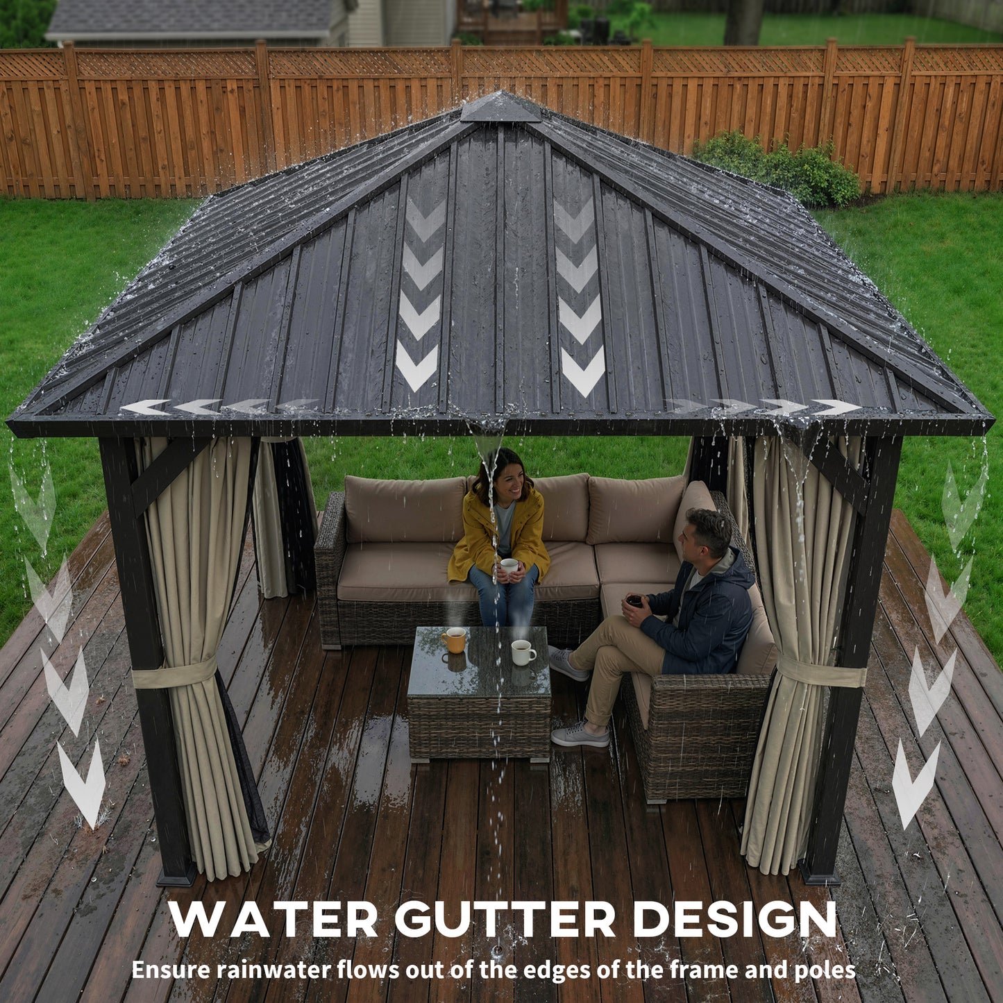 Outsunny 2.5 x 2.5 m Hardtop Gazebo With Galvanised Steel Roof Waterproof Pavilion Netting And Curtains For Patio