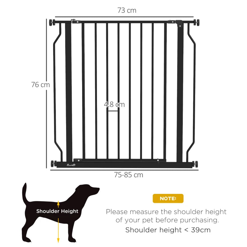 PawHut Extra Wide Dog Safety Gate with Door Pressure for Doorways, Hallways, Staircases - Black, Expandable Pet Barrier