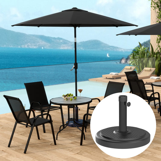 Outsunny 22kg Garden Parasol Base Round HDPE Sun Umbrella Base Heavy Duty For 38mm Or 48mm Poles Black