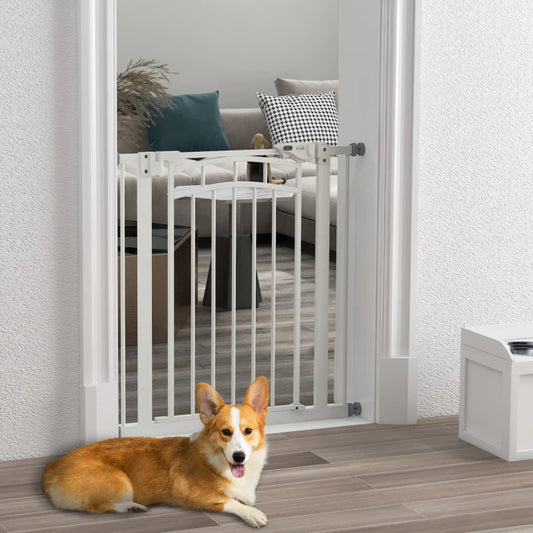 PawHut Pressure Fit Stair Gate with Auto-Closing Door for Small to Medium Dogs - Easy Installation, Adjustable Width 74-80cm