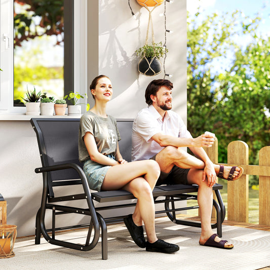 Outsunny Two Person Outdoor Glider Bench Patio Swing Loveseat With Powder Coated Steel Frame Grey