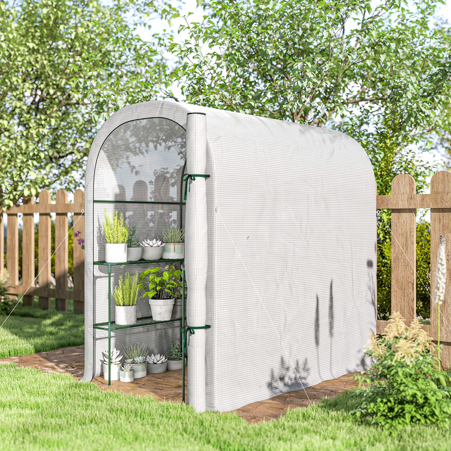 Outsunny Walk In Greenhouse With Shelves PE Cover And Roll Up Door 123 x 187 x 189 cm White