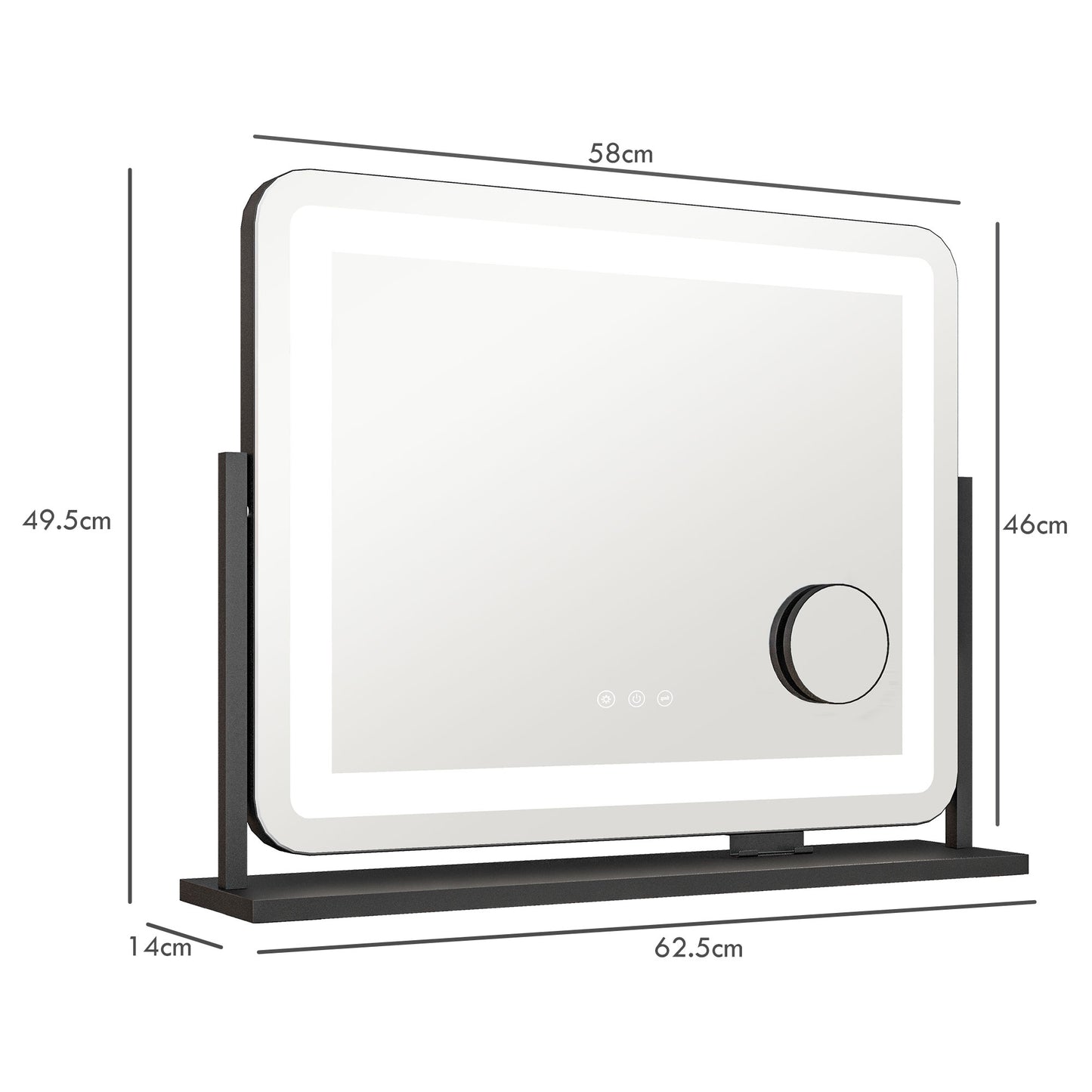 HOMCOM Illuminated Touch Control Makeup Mirror with Adjustable Light Settings - ALL4U RETAILER LTD