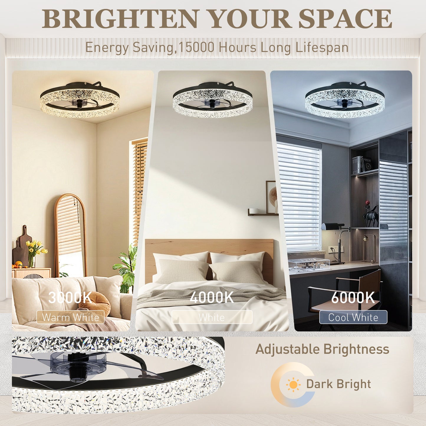 HOMCOM Ceiling Fan With Lights Dimmable LED Mount Ceiling Fan Light With Remote App Control For Bedroom Black
