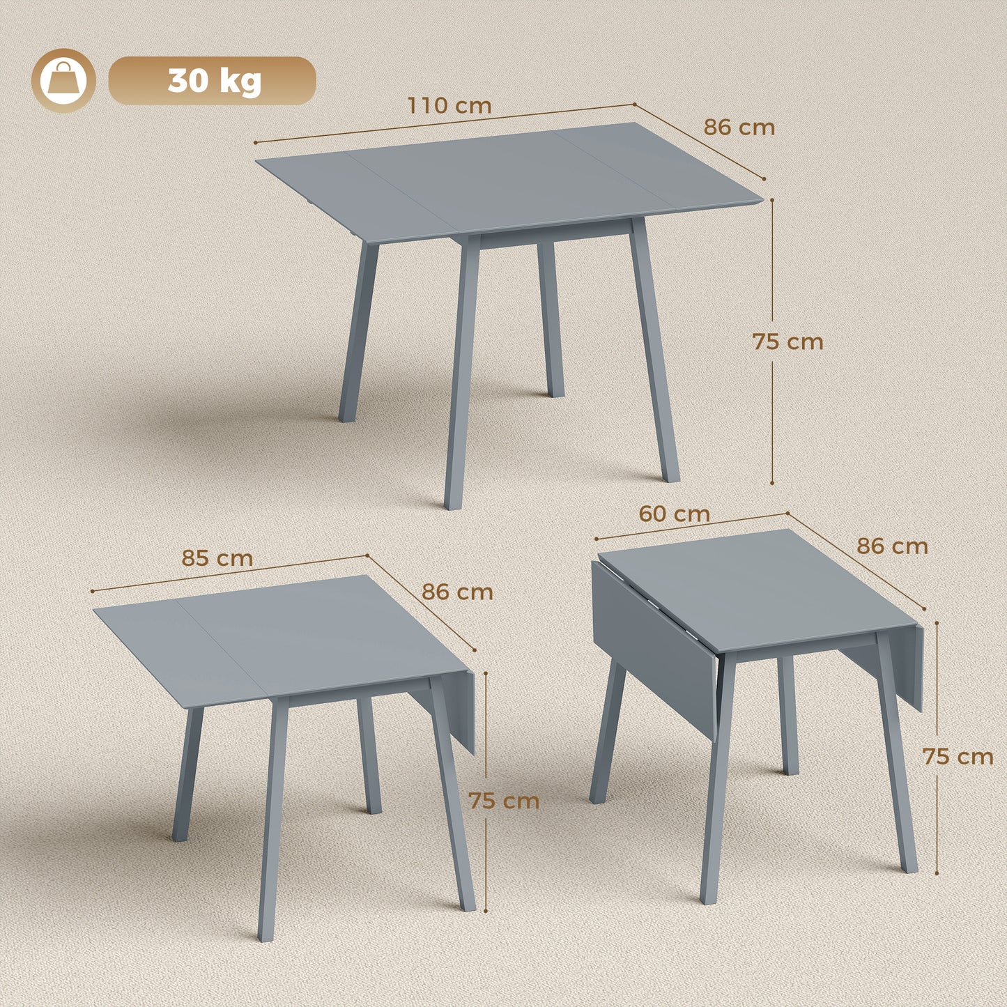 HOMCOM Solid Pine Wood Folding Dining Table Drop Leaf Expandable Rectangle Kitchen Table For Two To Four People