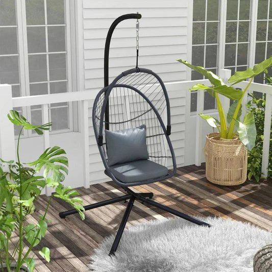 Outsunny PE Hanging Swing Chair w/ Cushion, Patio Hanging Chair, Grey - ALL4U RETAILER LTD