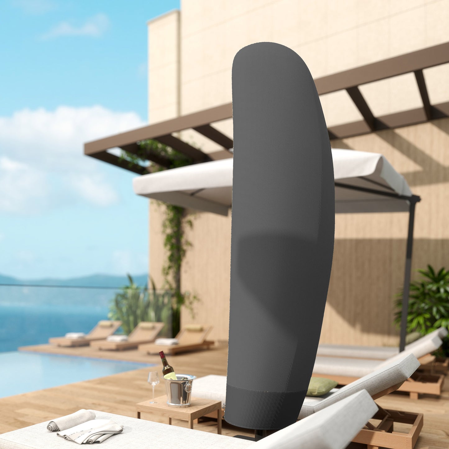 Outsunny Cantilever Umbrella Cover 2 To 4m 300D Oxford Shield With Zipper For Outdoor Garden Patio Black