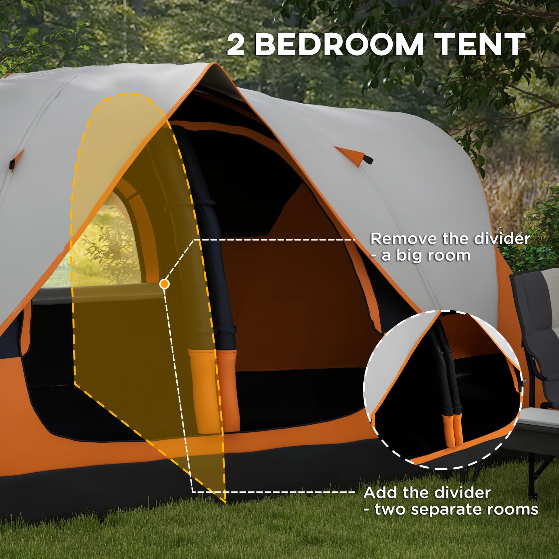 Outsunny Spacious 6-8 Person Waterproof Camping Tent with Removable Rainfly and Carry Bag, Orange - ALL4U RETAILER LTD